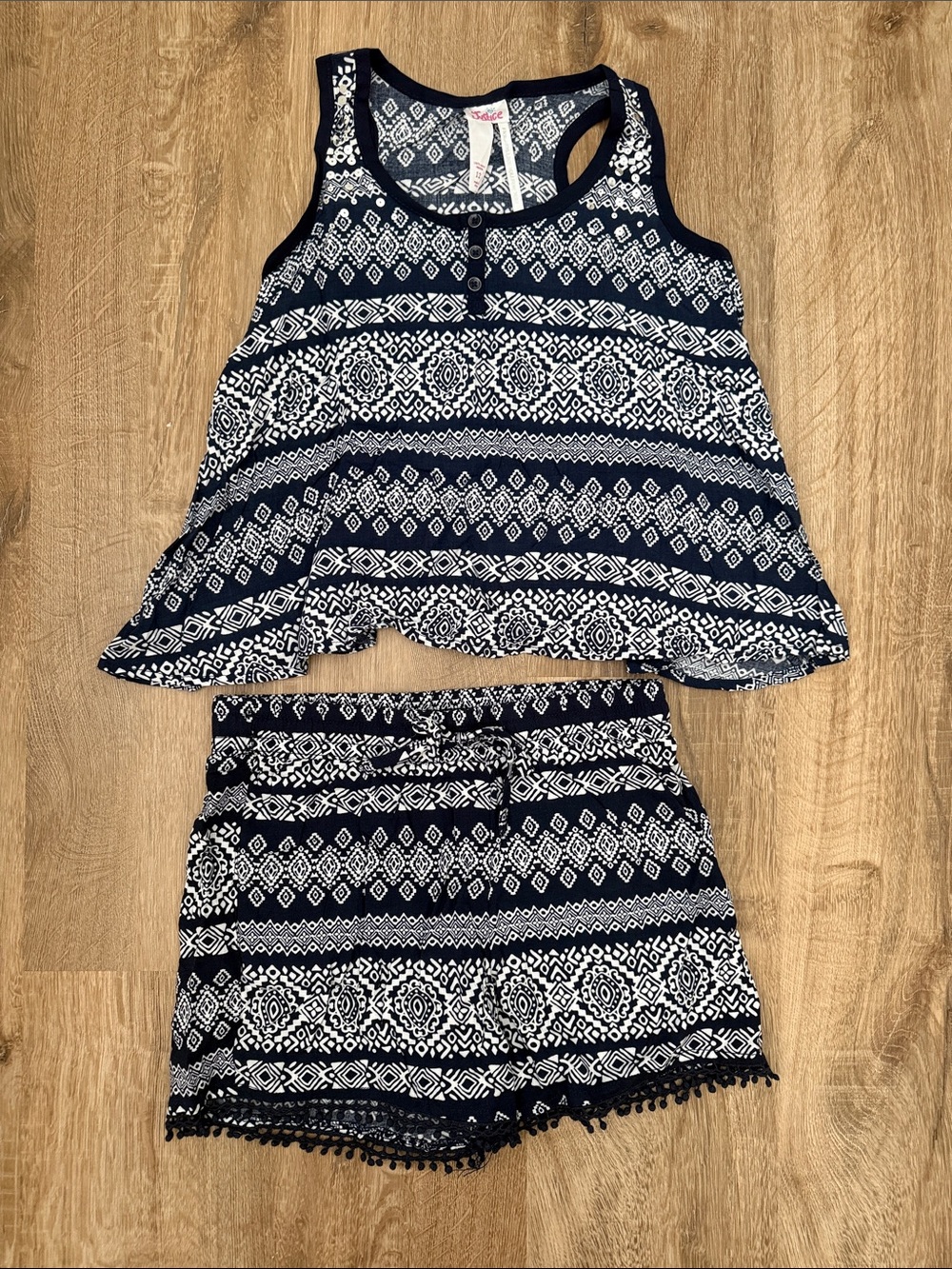 Justice Girl’s Navy Blue & White Tribal  Print Tank and Shorts Set